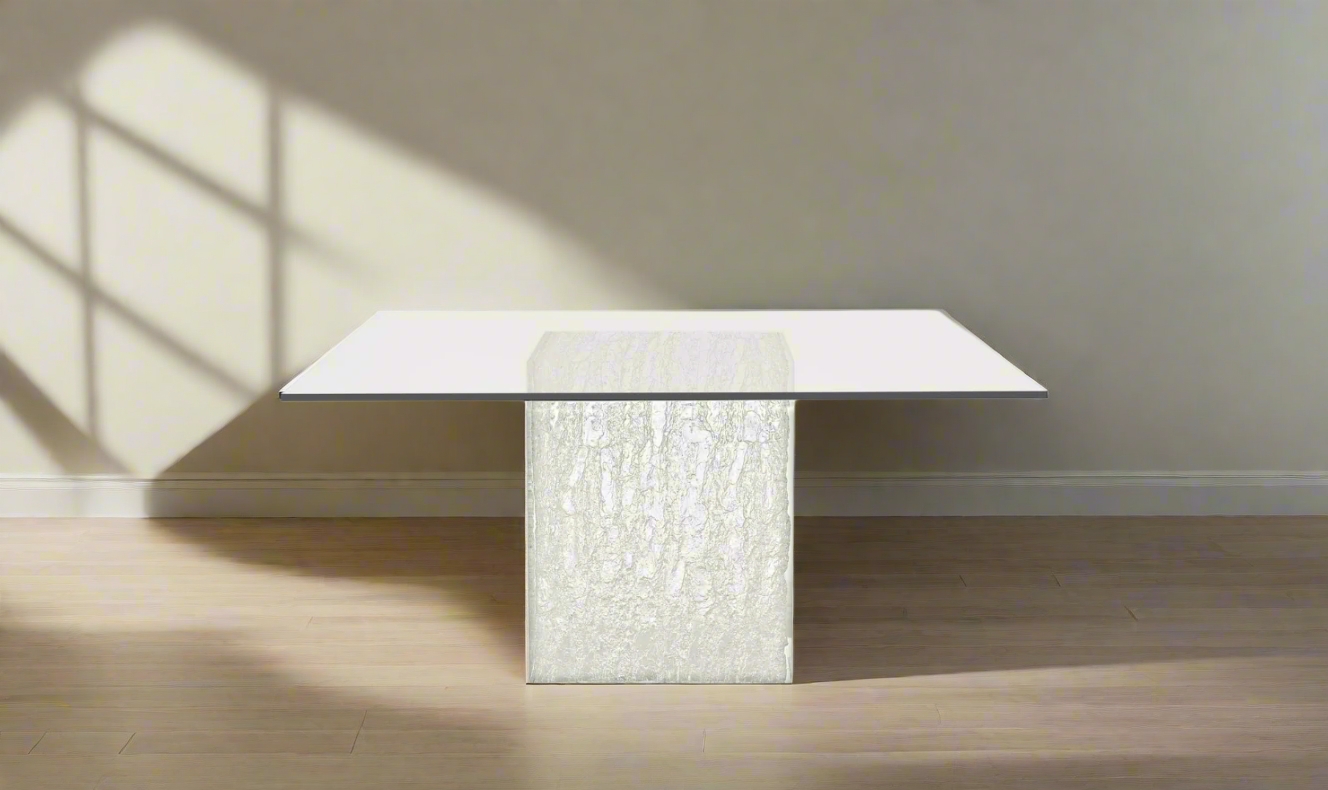 Dining Table Ice Texture Acrylic Pedestal and Glass Top