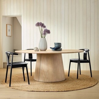 Dining Table in Blonde Wood with Tapered Column Base