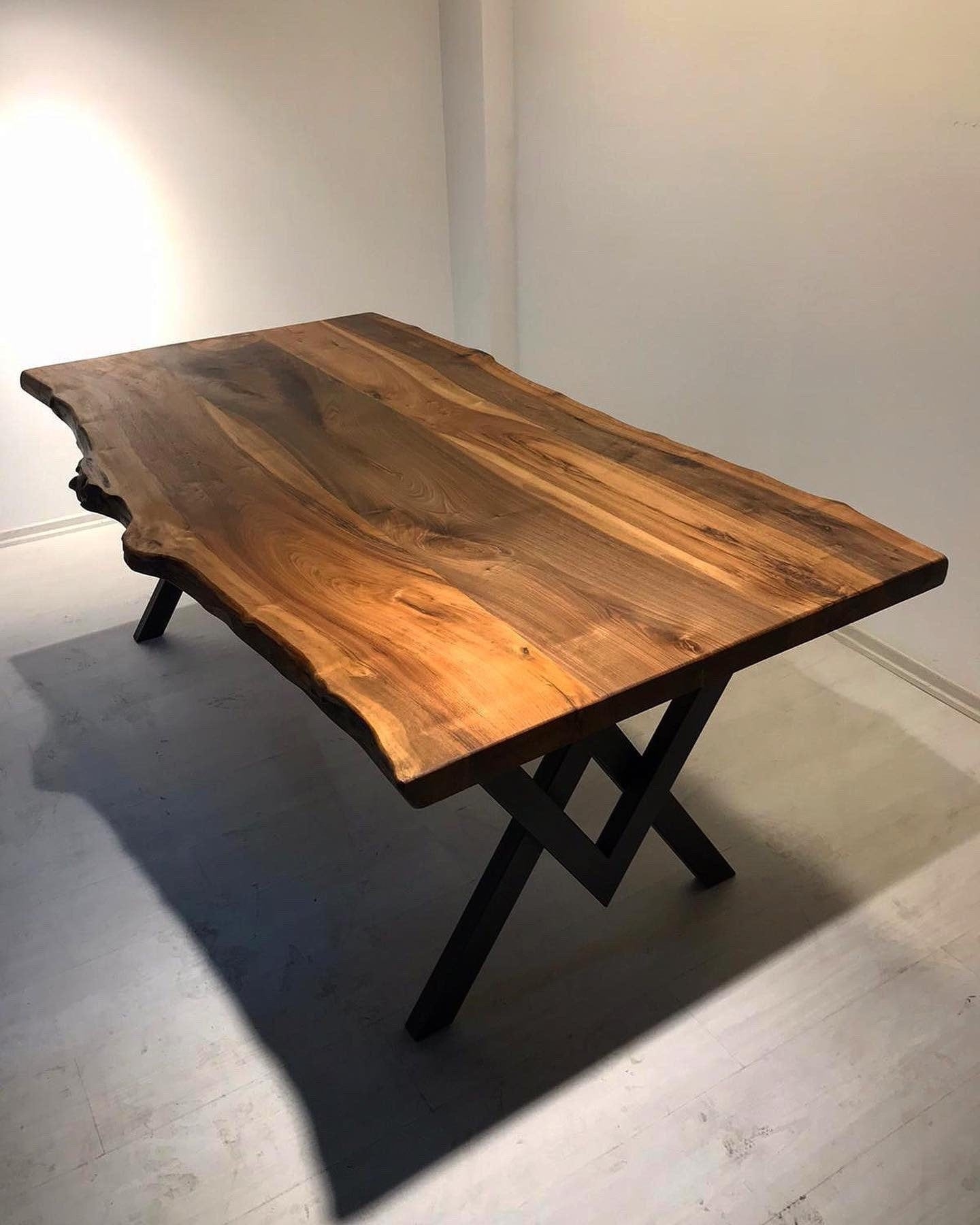 Dining Table: Live Edge Walnut Slab Top With Industrial X-Frame
