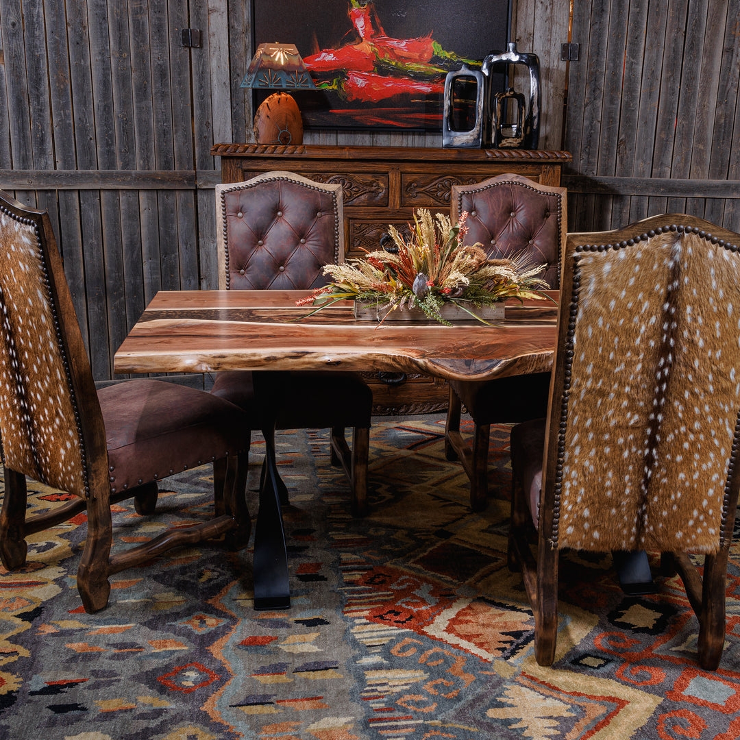 Dining Table: Live Edge Walnut Slab with Metal Pedestal