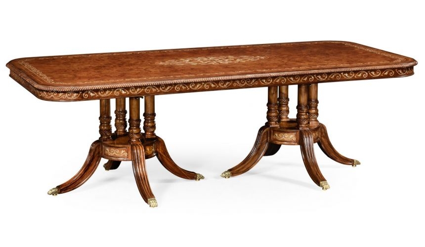Dining Table Marquetry Inlay with Burl Wood Veneer