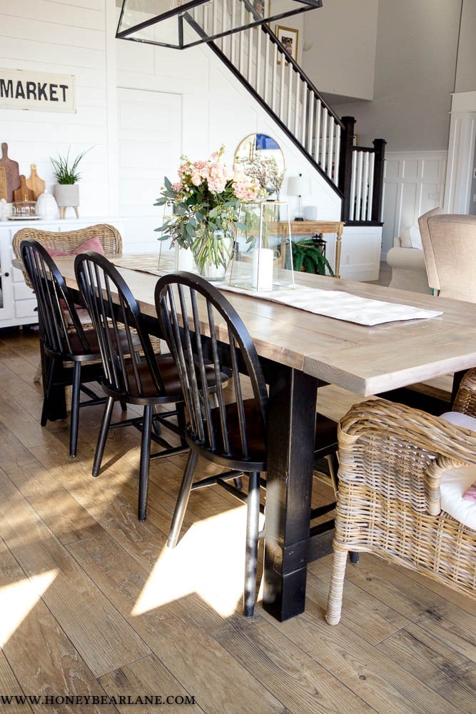 Dining Table: Matte Black Trestle Base With Mixed Seating Style
