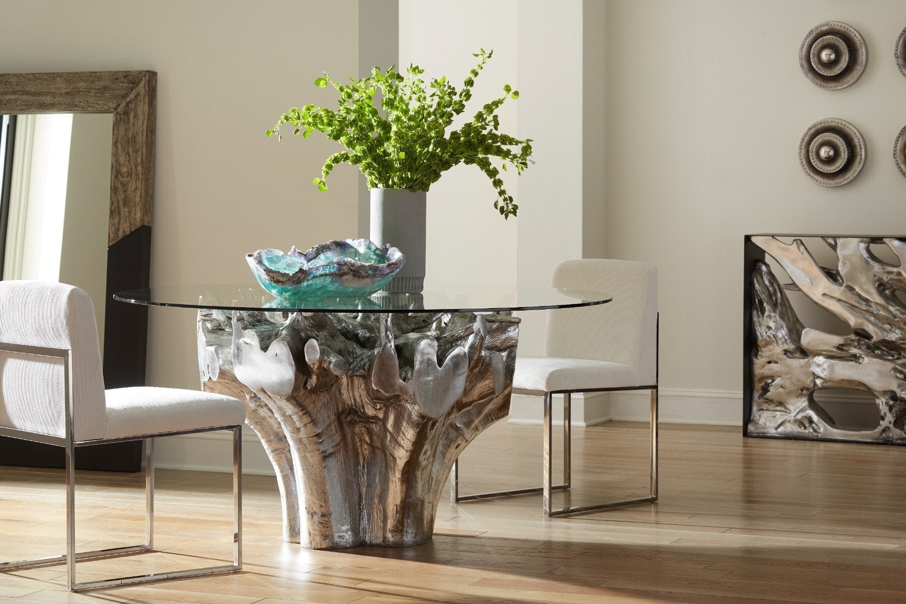 Dining Table Organic Silver Root Base with Glass