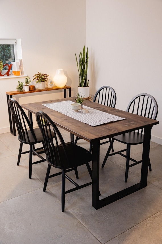 Dining Table: Reclaimed Wood Look with Square Metal U-Legs