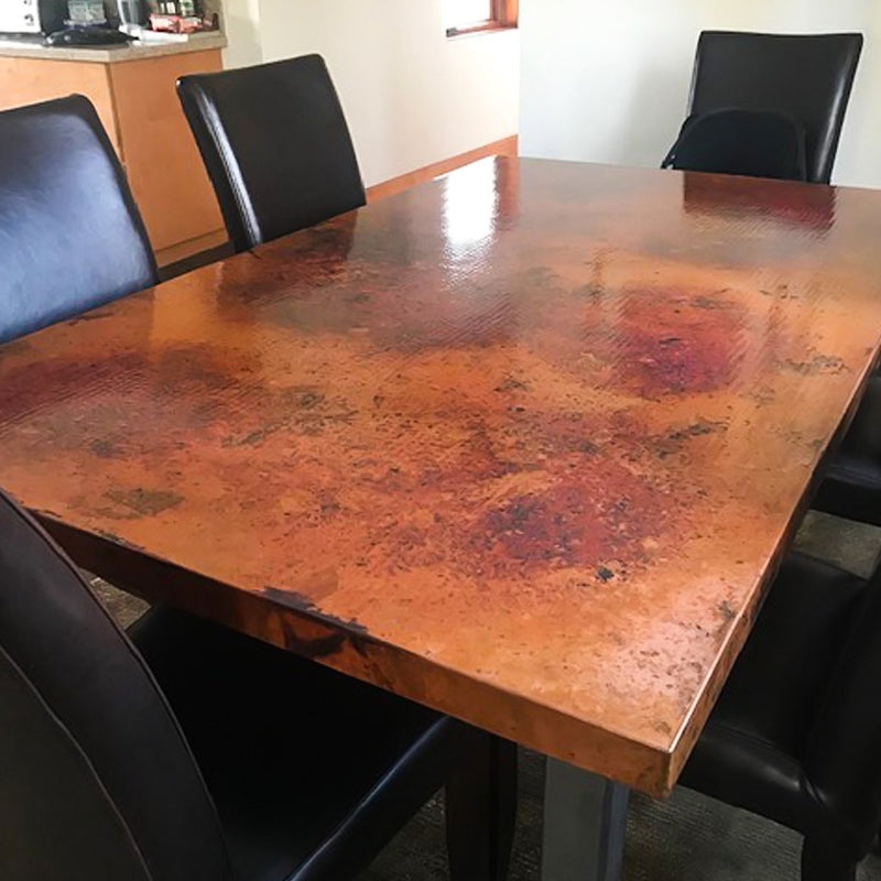 Dining Table: Rectangle Metal with Variegated Patina Texture