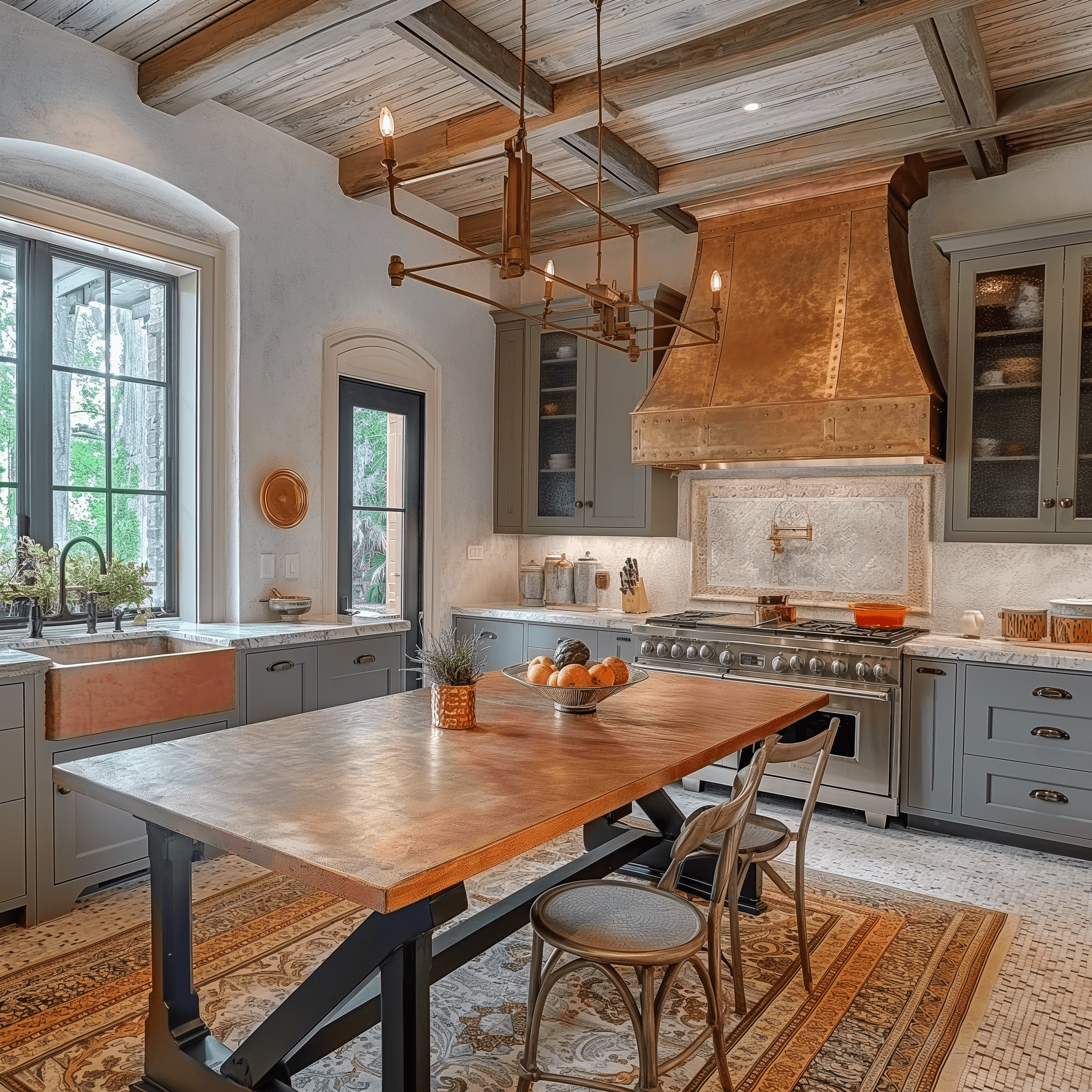 Dining Table: Rectangular Patina with X-Frame Metal Base