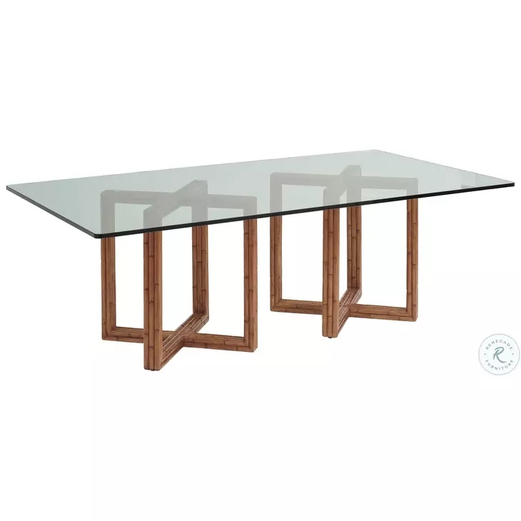 Dining Table Reeded Faux Bamboo Base and Double Pedestal