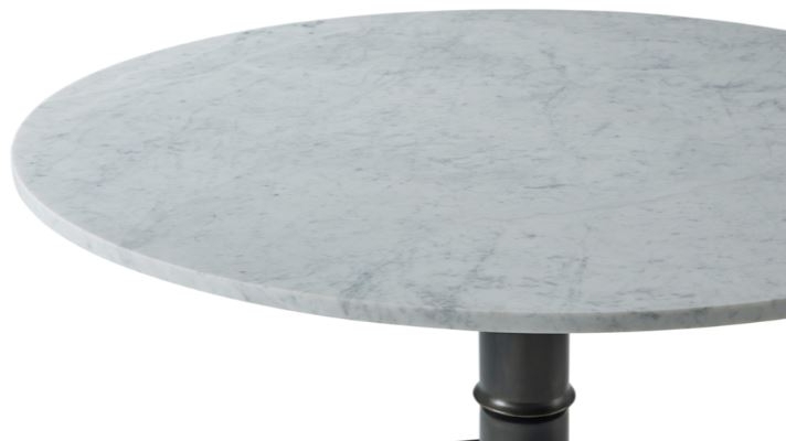 Dining Table: Ringed Collar White Stone Pedestal Table
