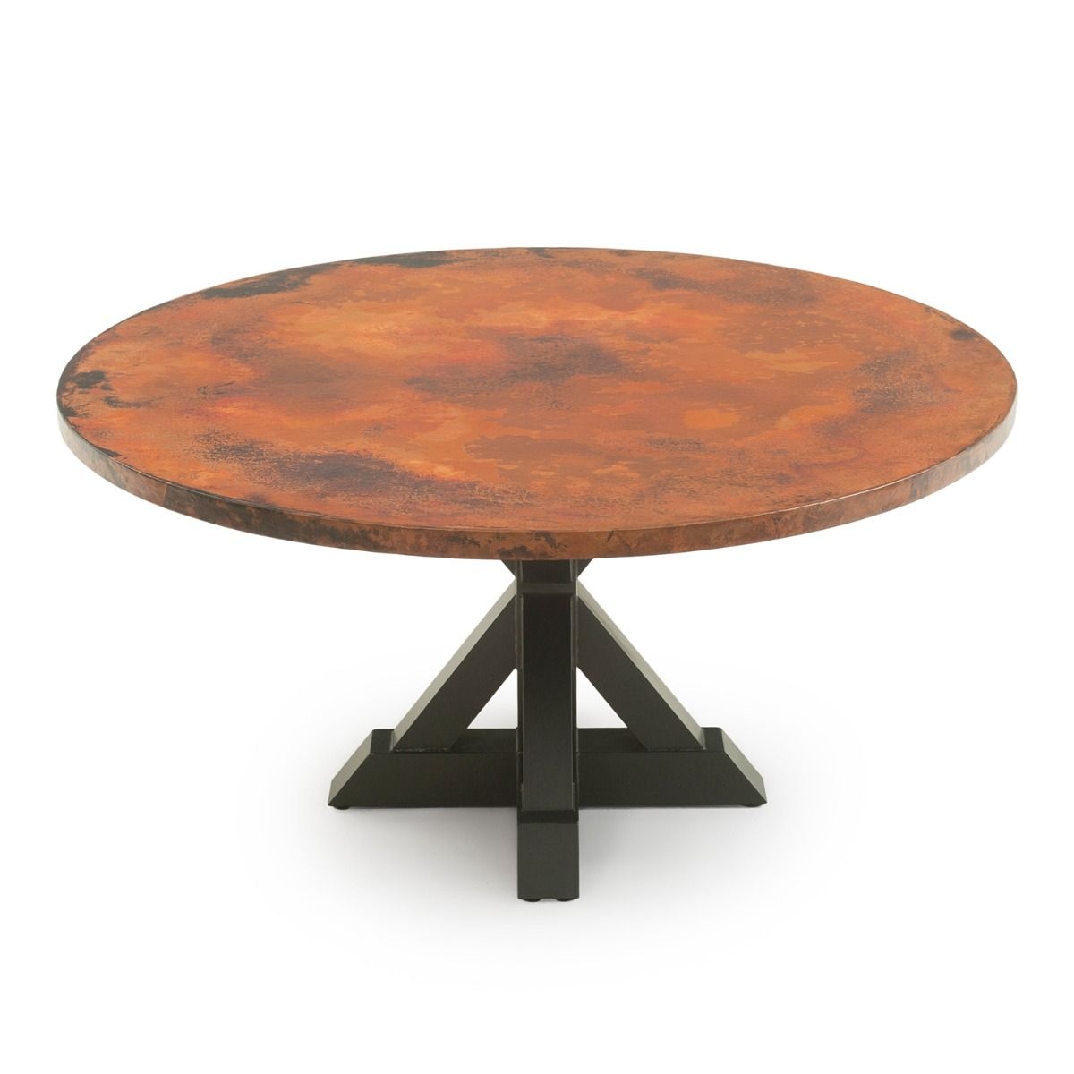 Dining Table: Round Industrial Top and X-Shaped Pedestal Base
