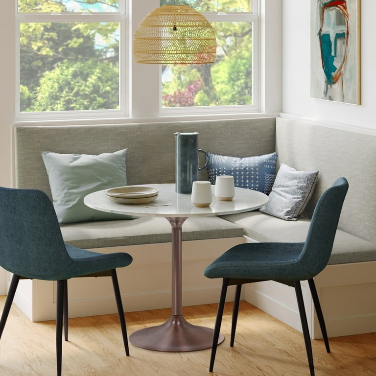 Dining Table: Round Marble Table with Antique Copper Base