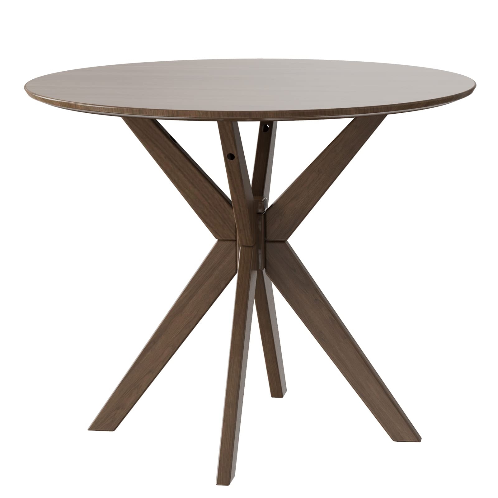 Dining Table: Round Walnut Wood Breakfast Table with Splayed Legs