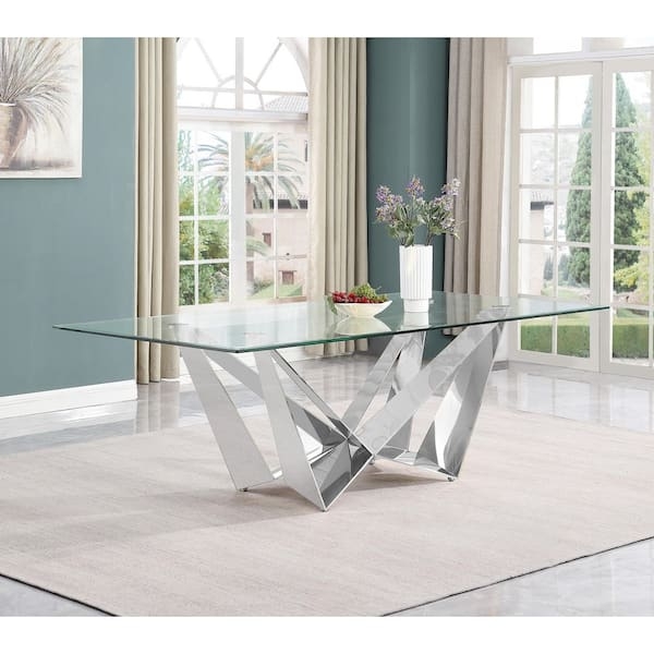 Dining Table Sculptural Geometric Base in Stainless Steel