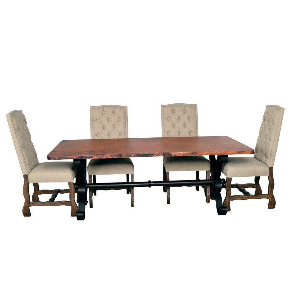 Dining Table Set: 84 Inch Top with Tufted Back Chairs