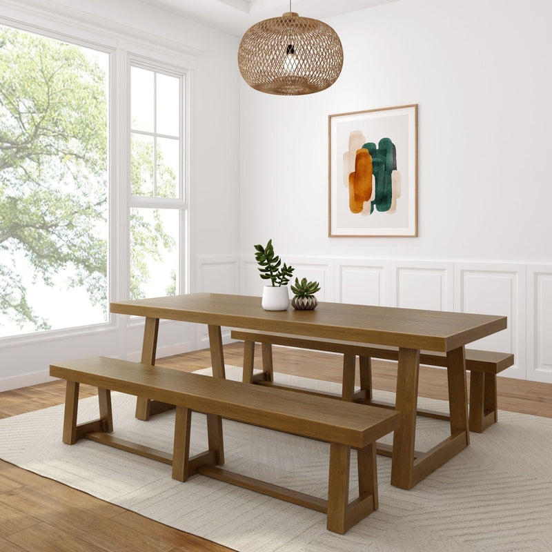 Dining Table Set: 94 Inch Farmhouse Dining Set with Angled Legs