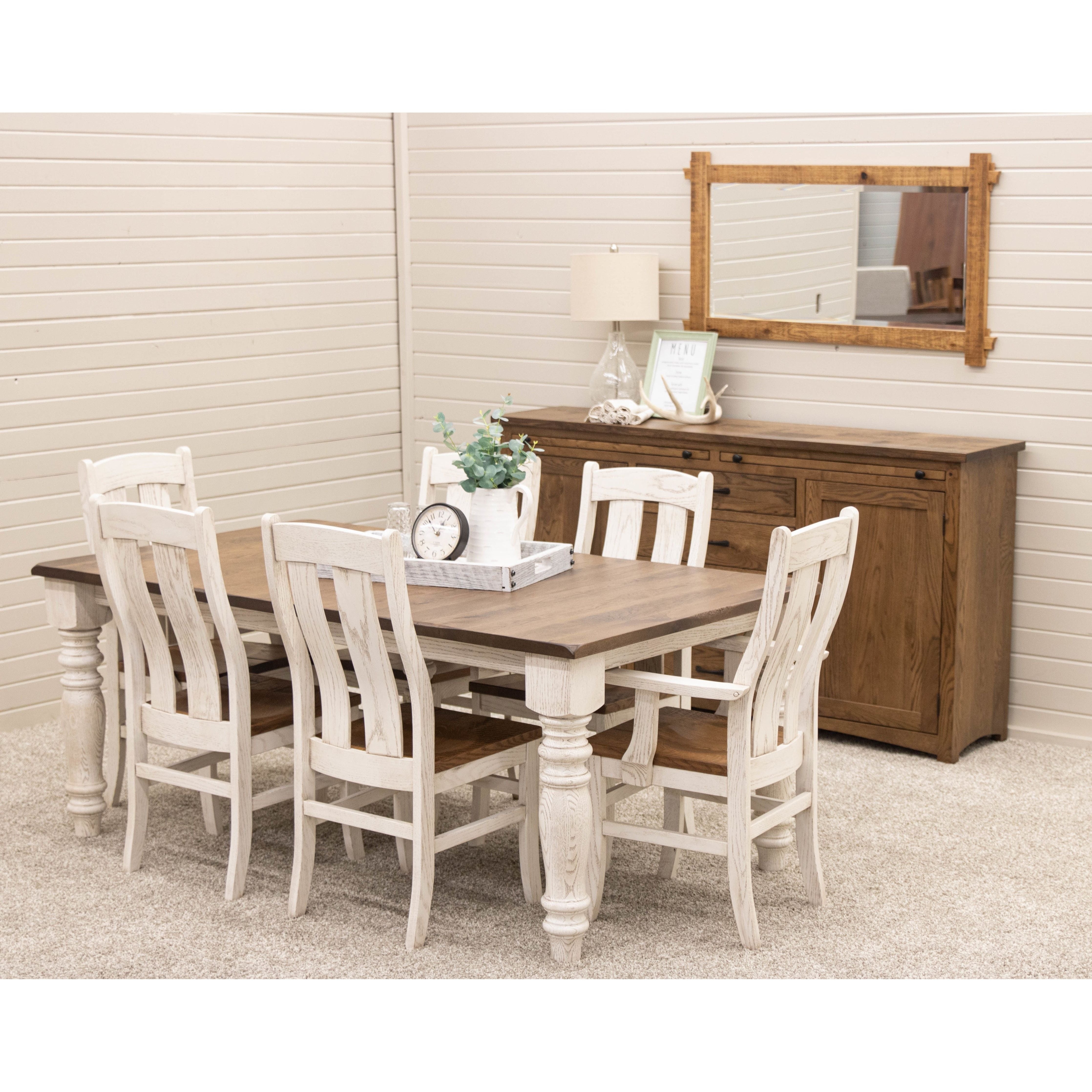 Dining Table Set: Barn Door Buffet Sideboard and Turned Legs