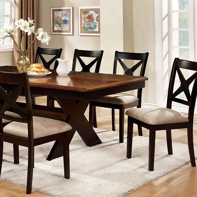 Dining Table Set: Dark Oak Trestle Base and X-Back Chairs