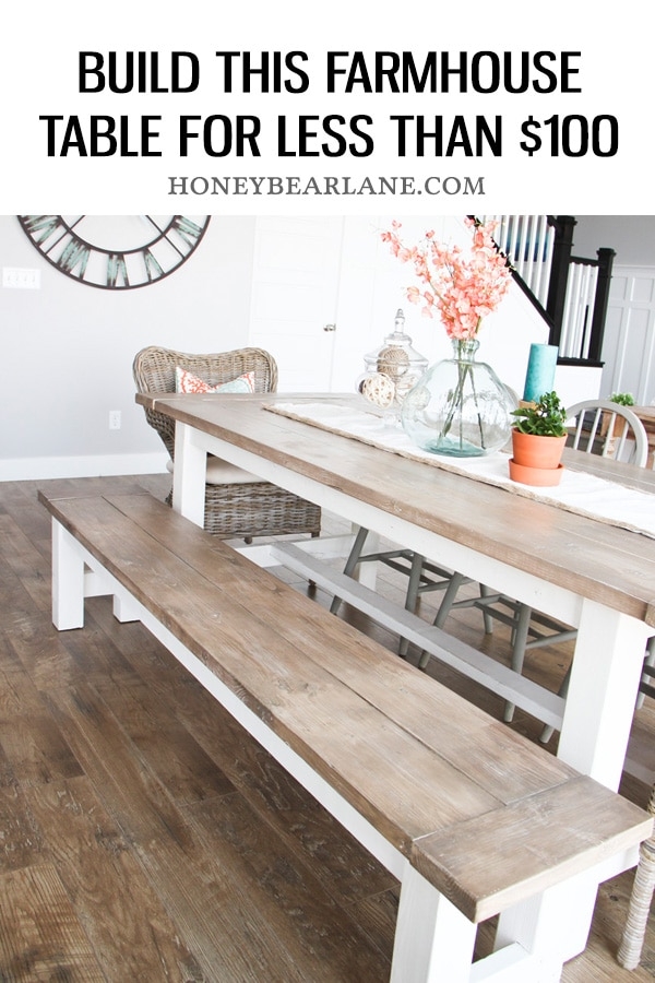 Dining Table Set: DIY Farmhouse Dining Table with Weathered Wood