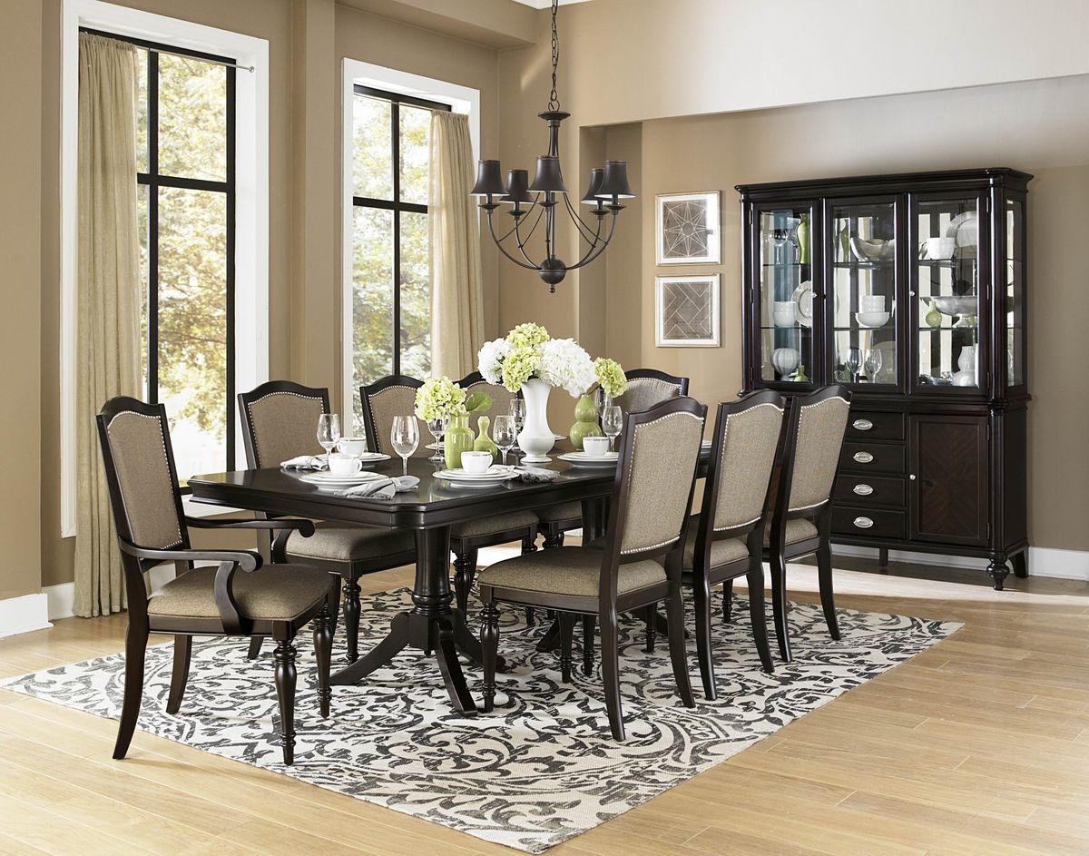 Dining Table Set: Espresso Pedestal Base With Nailhead Trim