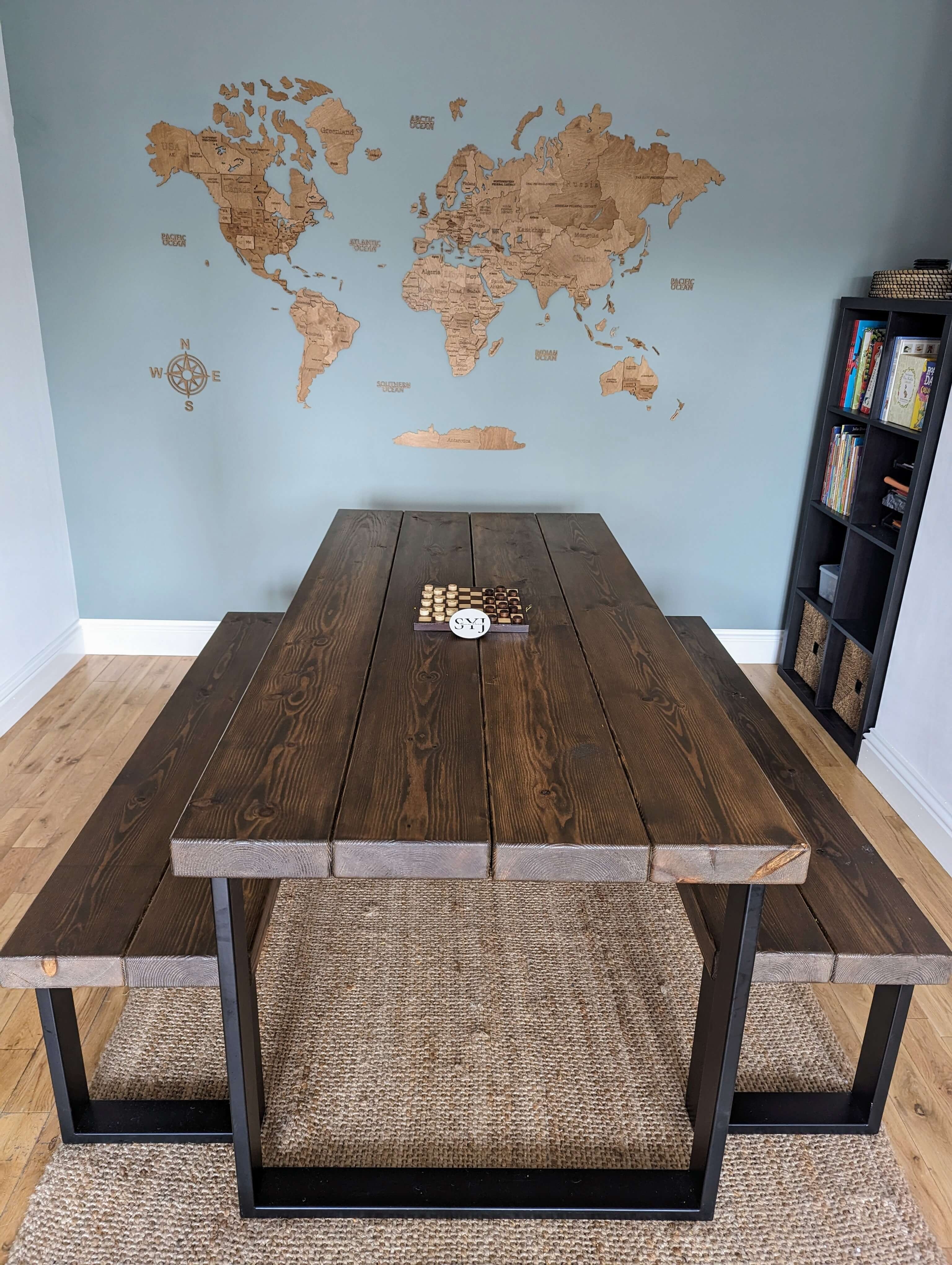 Dining Table Set: Industrial U-Shaped Metal Base with Benches