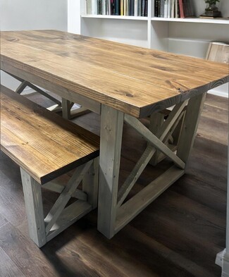 Dining Table Set: Provincial Brown and Classic Gray Wood Table