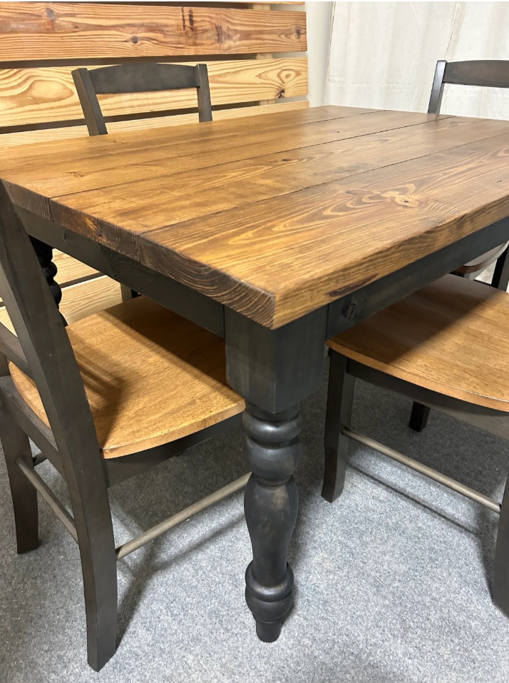 Dining Table Set Provincial Brown Top Slat Back Chairs