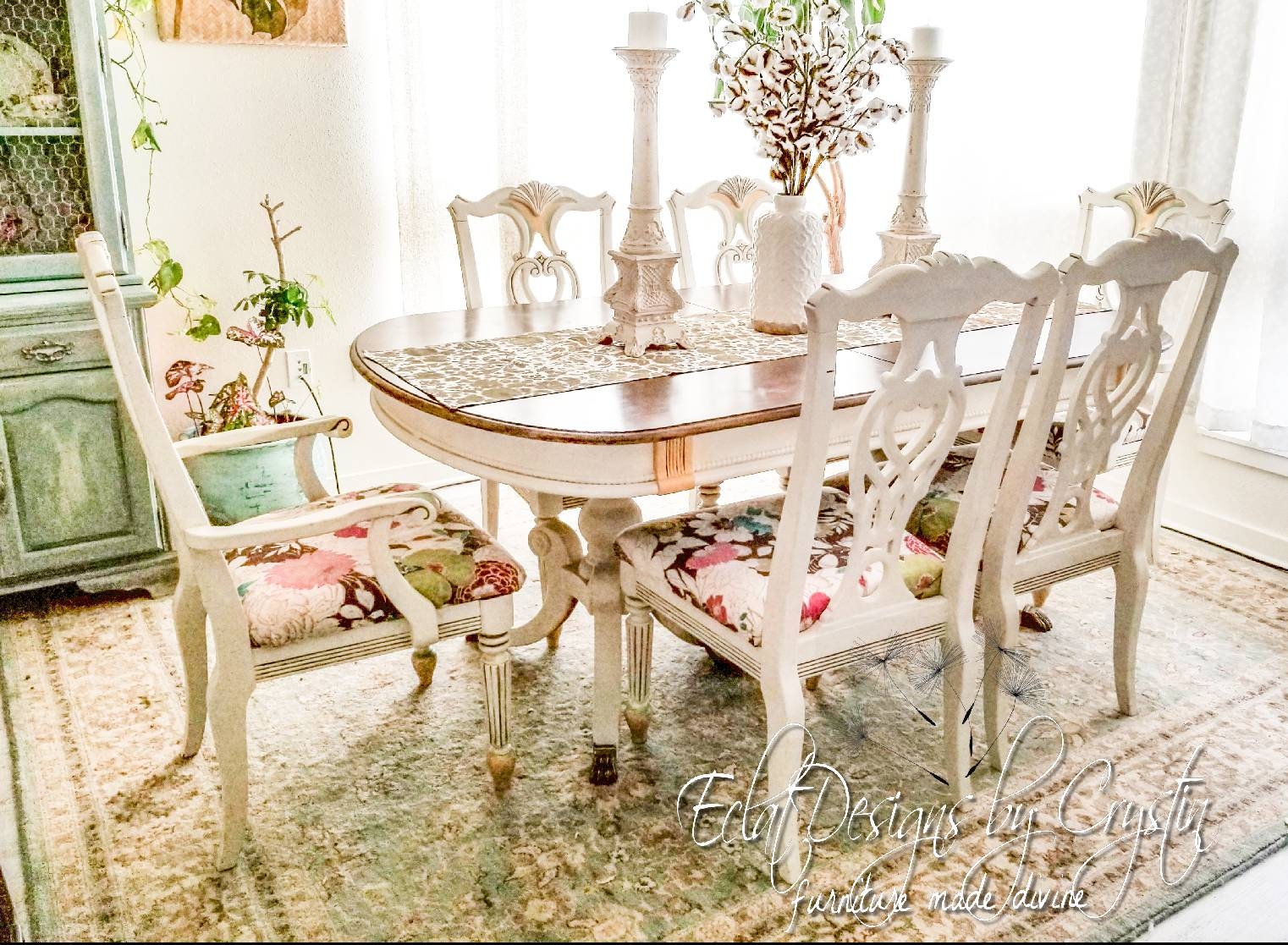 Dining Table Set Shield Back Chairs and Floral Print