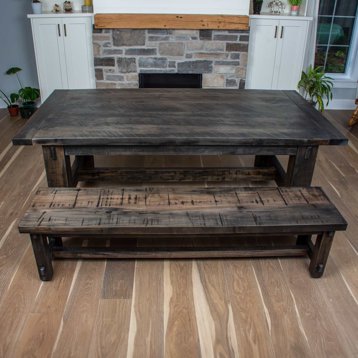 Dining Table Set Smoke Finish Saw Marks Breadboard Ends