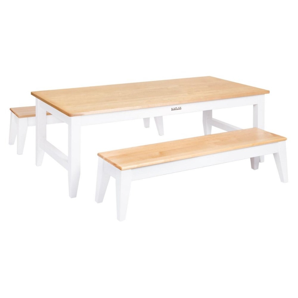 Dining Table Set: Tapered Leg White and Wood Dining Benches