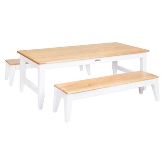Dining Table Set: Tapered Leg White and Wood Dining Benches