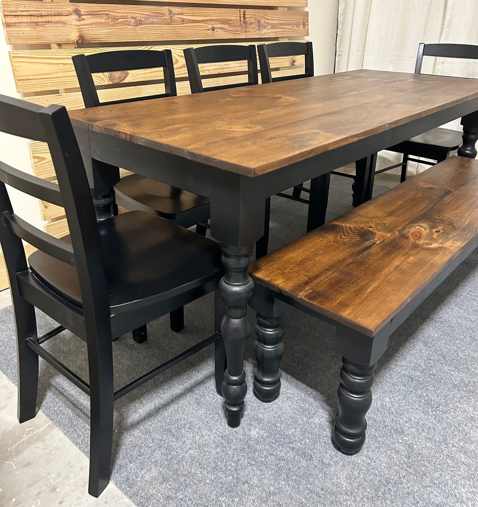 Dining Table Set Two-Tone Finish with Turned Legs