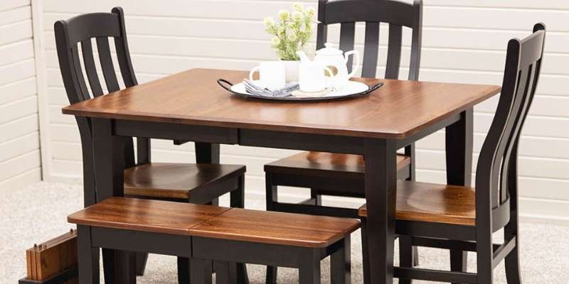 Dining Table Set: Two-Tone Wood Table with Matching Bench