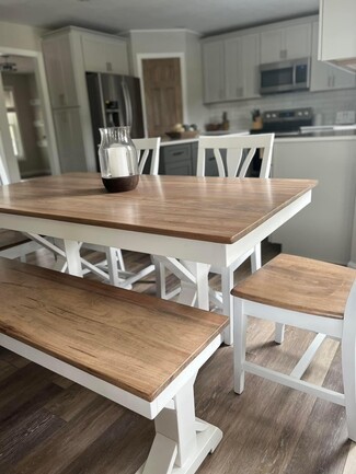 Dining Table Set: Two-Tone X-Trestle Base Dining Room Ideas