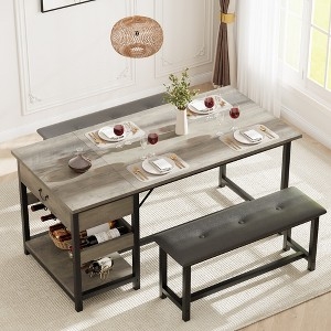 Dining Table Set: Wine Rack Compact Grey Wood Dining Set