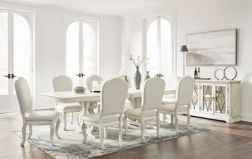 Dining Table Set with Antique White Scrolled Pedestal Base
