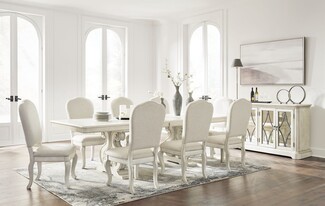 Dining Table Set with Antique White Scrolled Pedestal Base