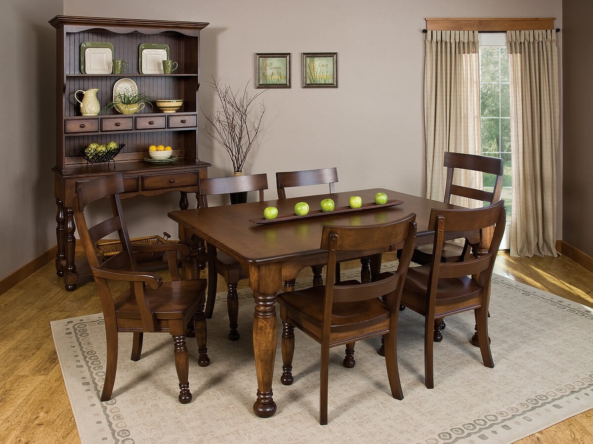 Dining Table Set with Ladder Back Chairs and Matching Hutch