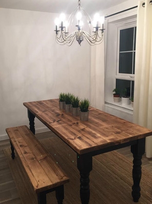Dining Table Set with Matching Turned Leg Bench Wood
