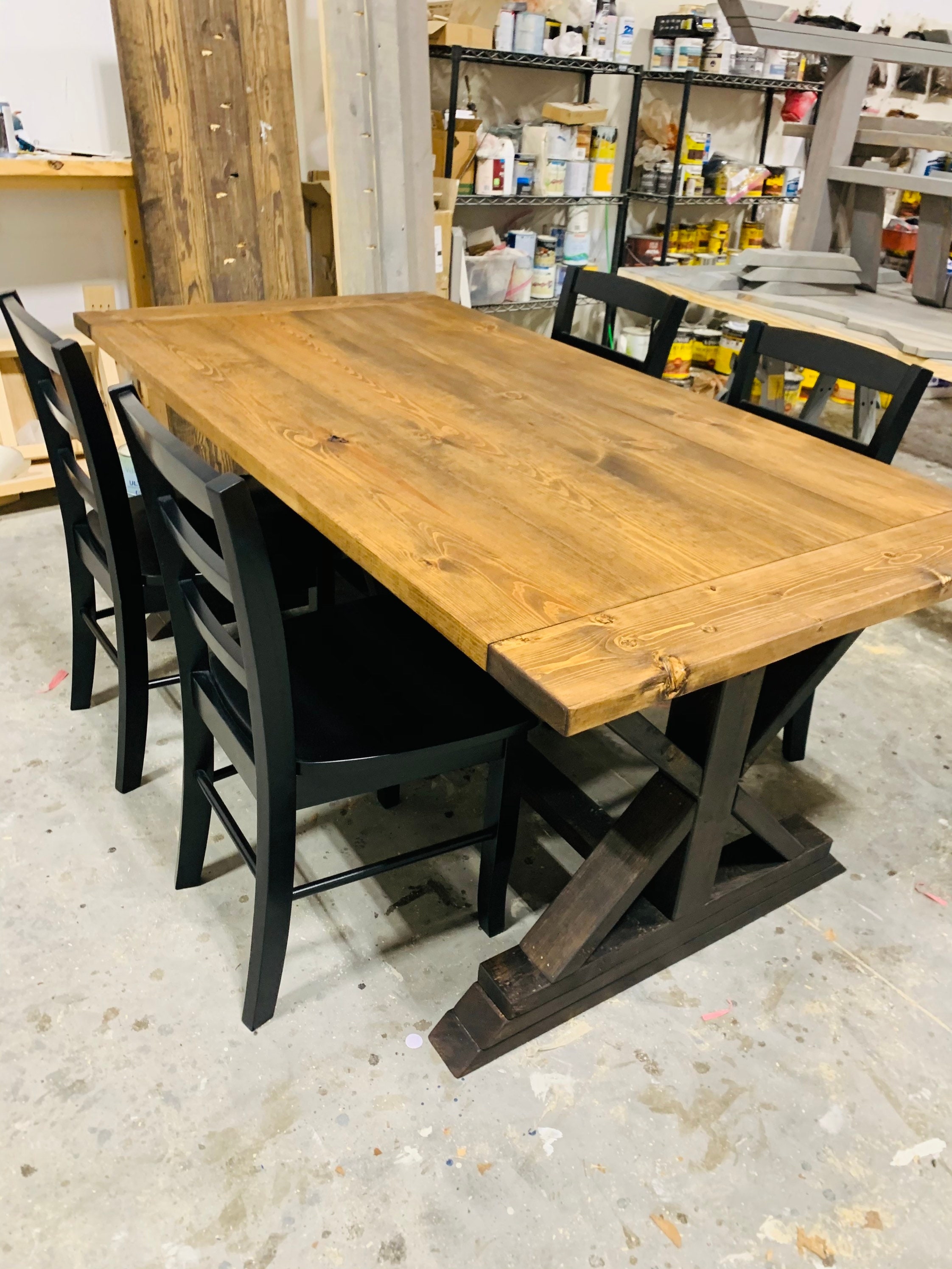 Dining Table Set X-Frame Pedestal Breadboard Ends