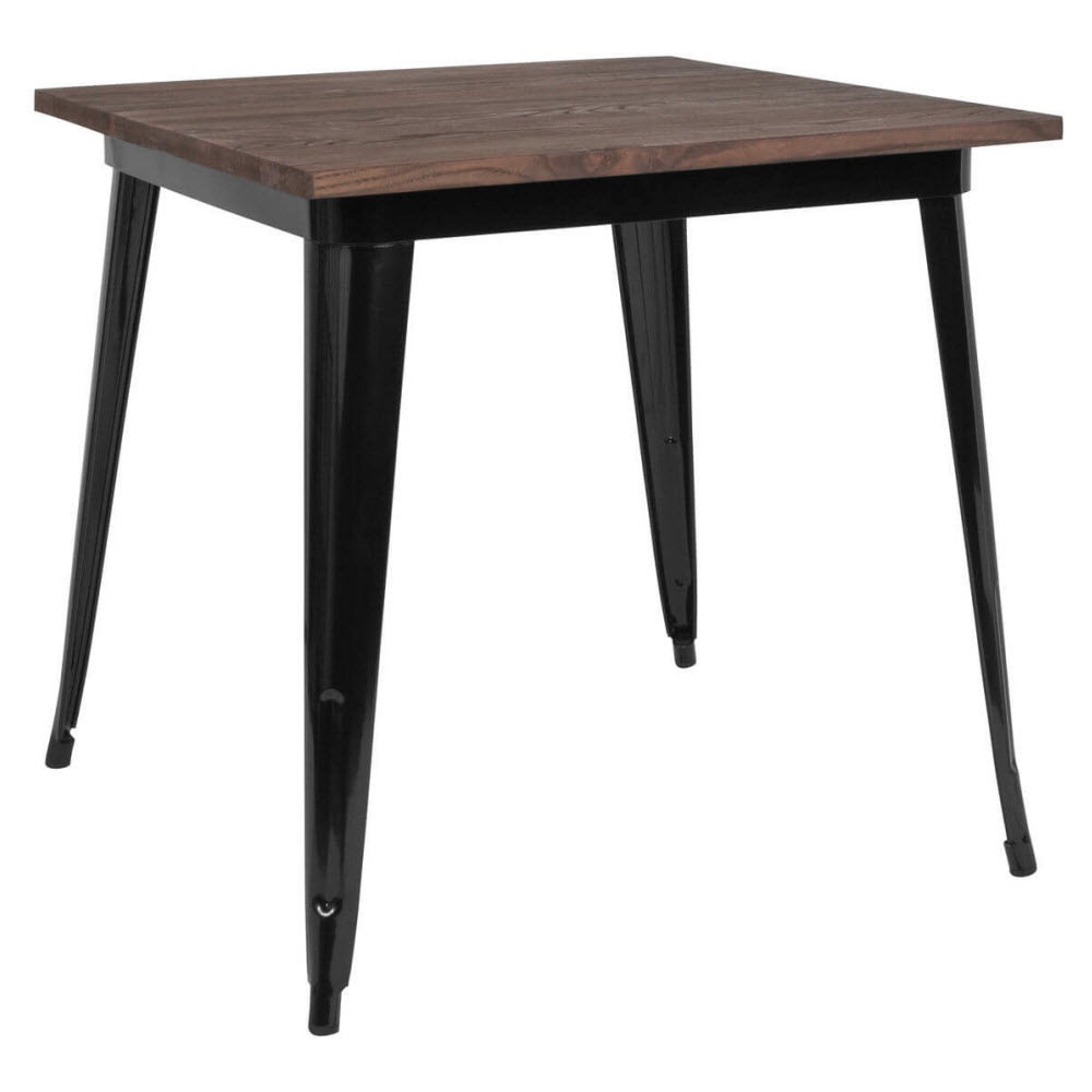 Dining Table: Square Dark Wood Top and Tapered Metal Legs