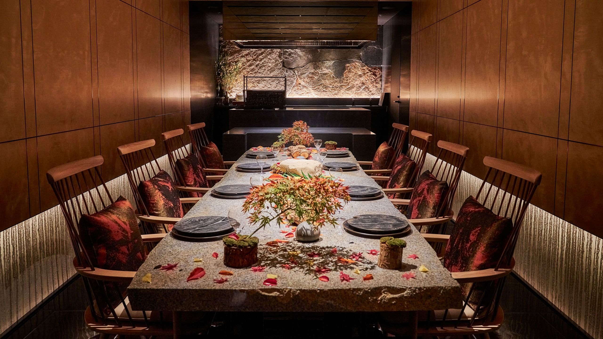 Dining Table Stone Slab Surface With Spindle Back Seating