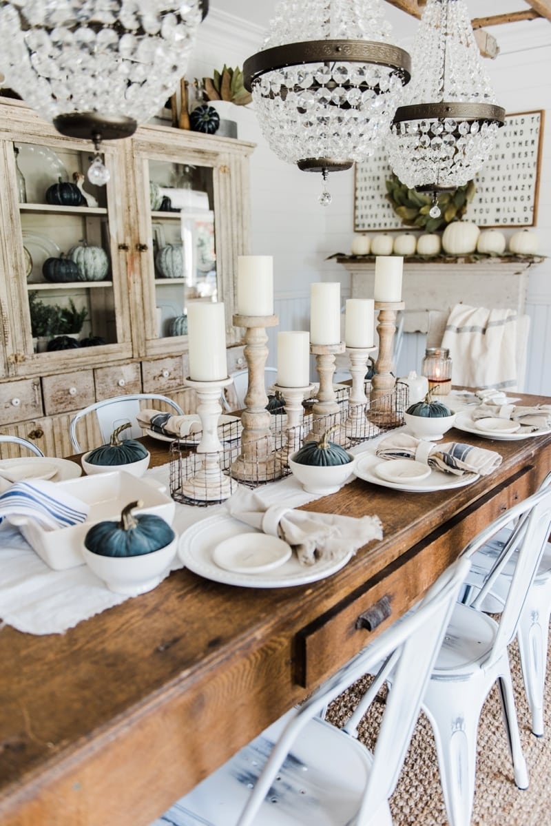Dining Table: Triple Bead Lighting and Mixed Height Candles