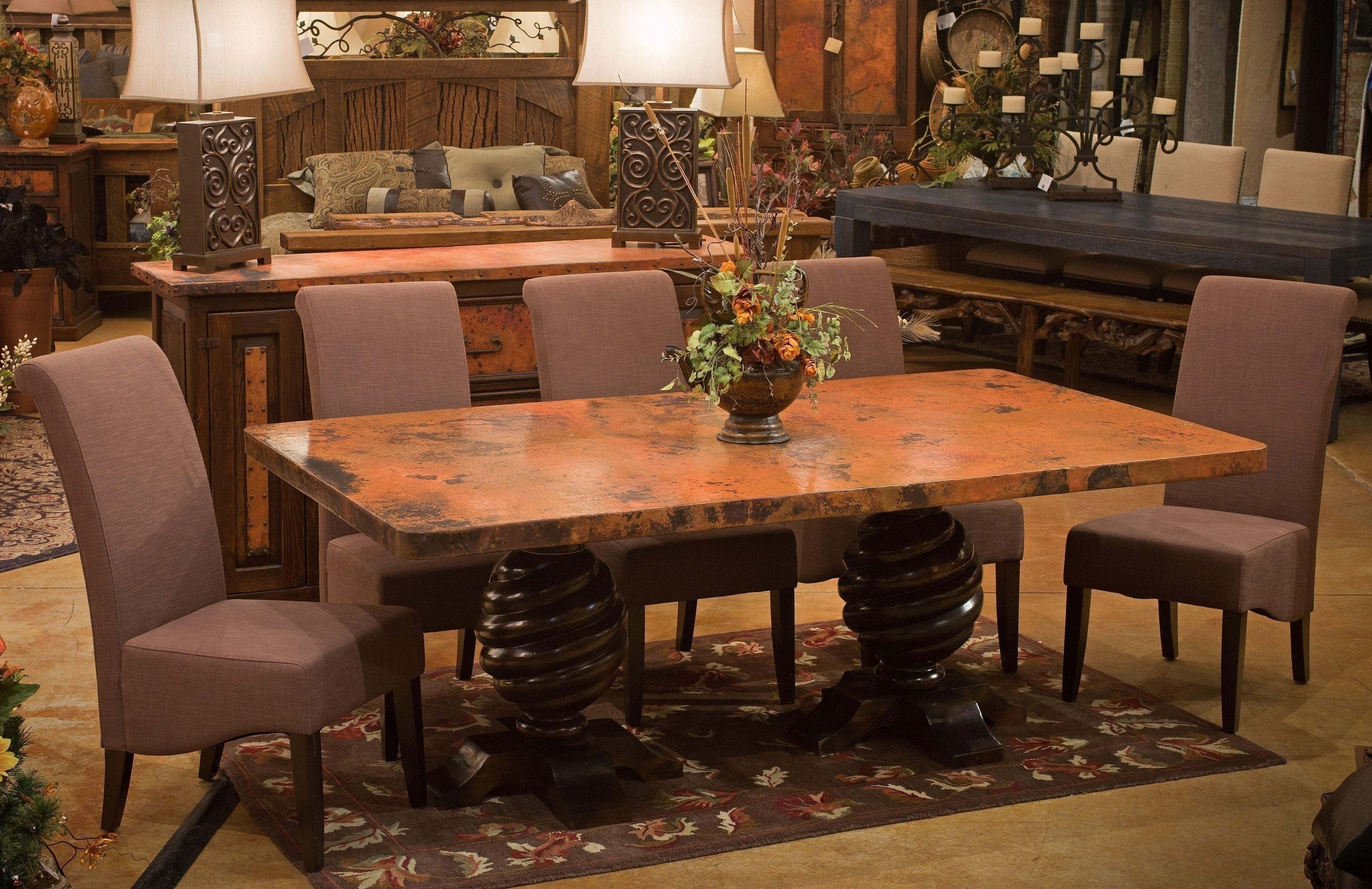 Dining Table: Twisted Pedestal with Hammered Rectangular Top