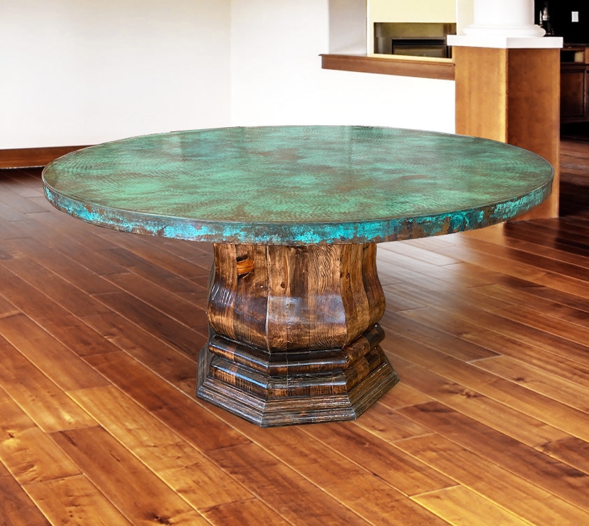 Dining Table: Verdigris Finish with Octagonal Wood Pedestal