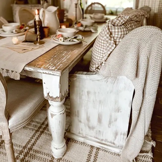 Dining Table with Chippy Paint and Rustic Farmhouse Turned Legs