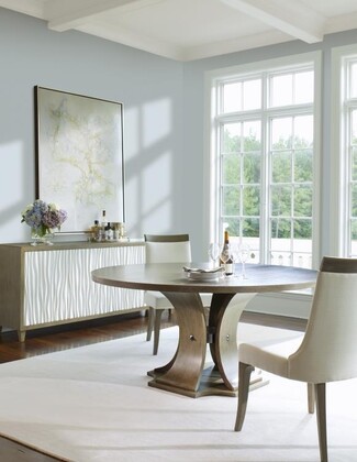 Dining Table with Greige Finish and Curved Pedestal Base