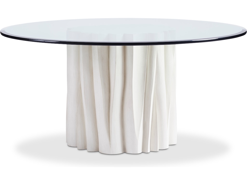 Dining Table with Organic Wavy Pedestal Base and Round Glass
