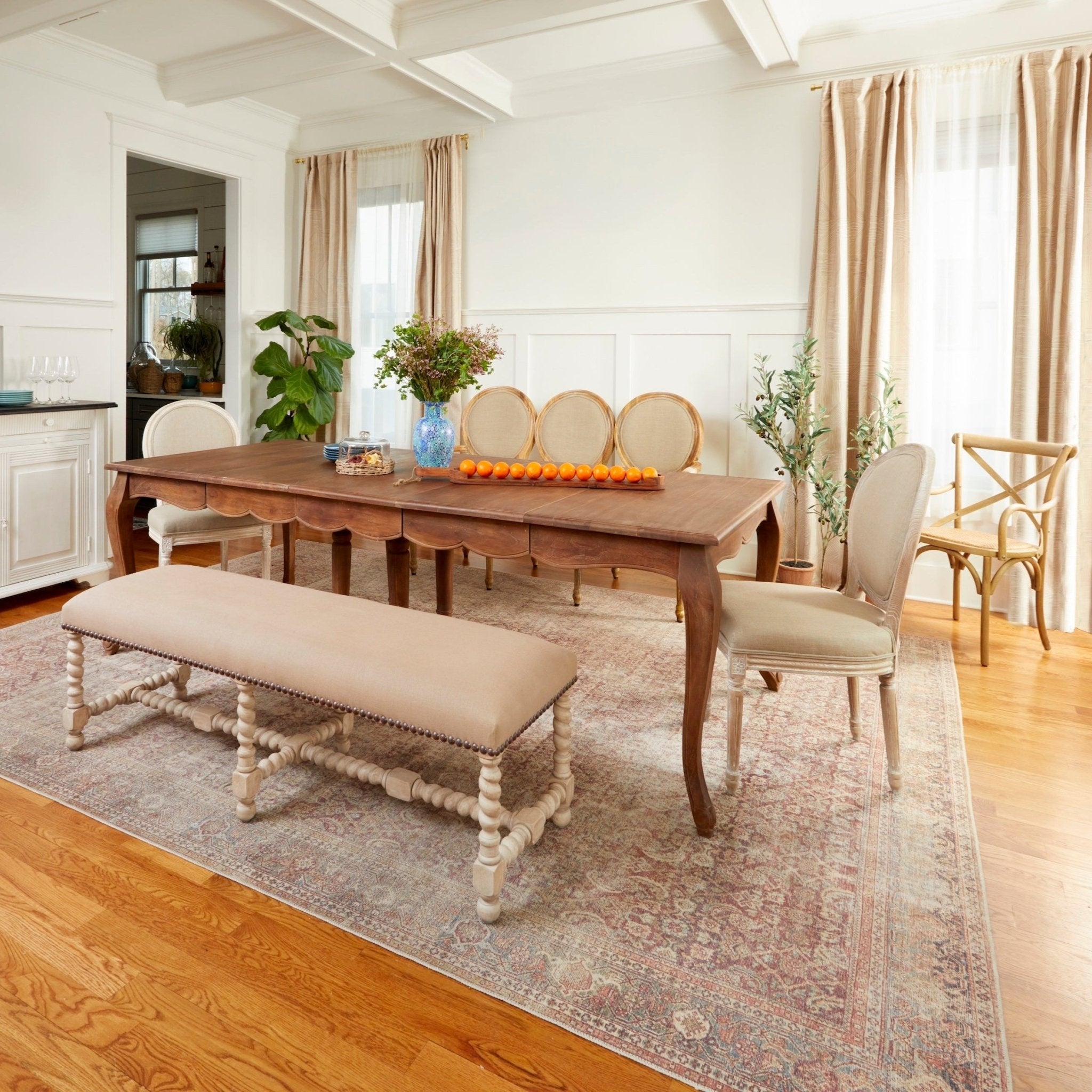 Dining Table with Scalloped Apron and Weathered Wood Cabriole Legs