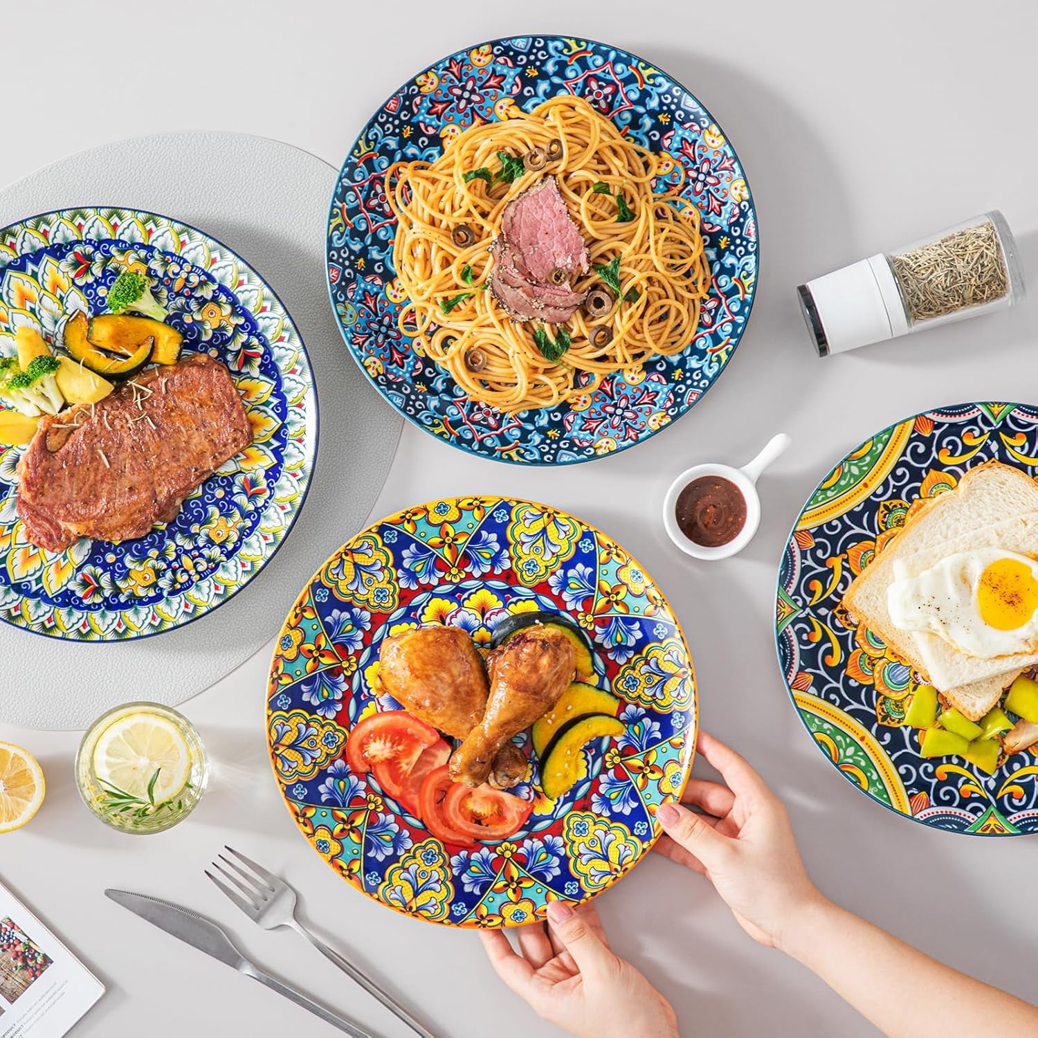 Dinner Plates Ornate Mandala Design - Colorful Patterned Dishes