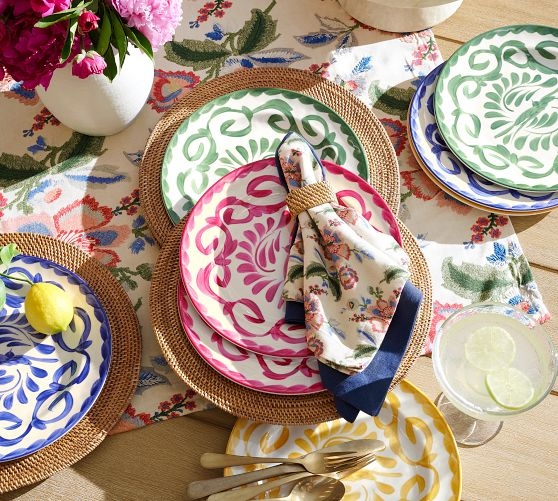 Dinnerware Collection Embroidered Floral Linens - Global Tablescape