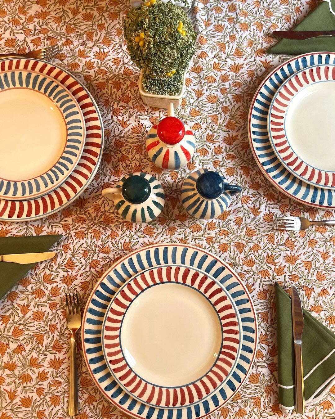 Dinnerware Set Artisanal Striped Ceramic - Mediterranean Plates